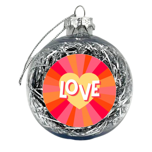 Pink and peach love heart rays - xmas bauble by The Girl Next Draw