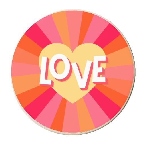 Pink and peach love heart rays - personalised beer coaster by The Girl Next Draw