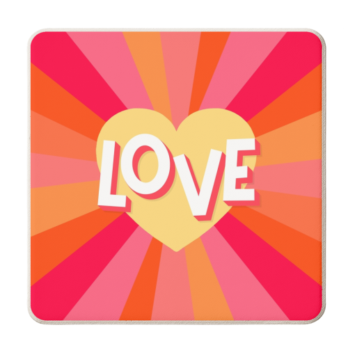 Pink and peach love heart rays - personalised beer coaster by The Girl Next Draw