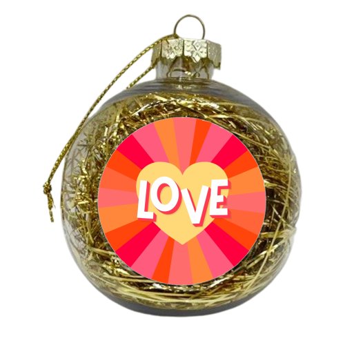 Pink and peach love heart rays - xmas bauble by The Girl Next Draw
