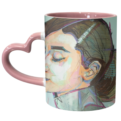 Pink Audrey - unique mug by Laura Selevos
