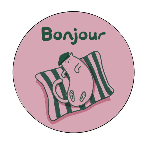 Pink Bonjour Cat - Circle Sticker by Giddy Kipper