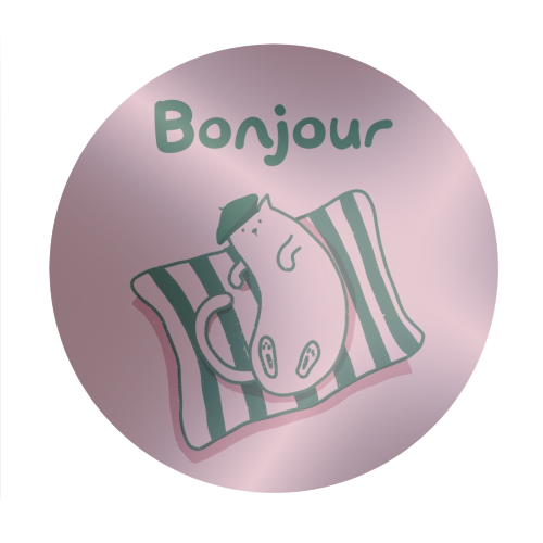 Pink Bonjour Cat - Circle Sticker by Giddy Kipper