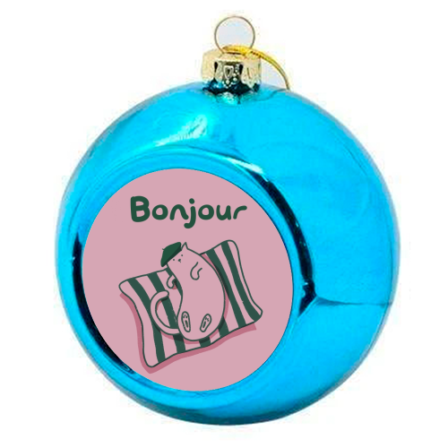 Pink Bonjour Cat - colourful christmas bauble by Giddy Kipper