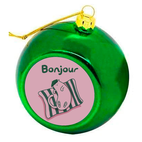 Pink Bonjour Cat - colourful christmas bauble by Giddy Kipper