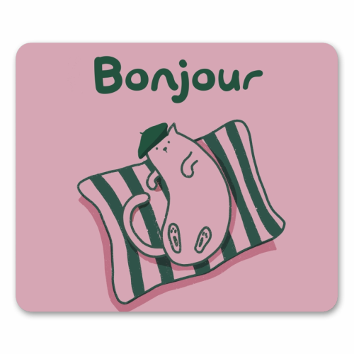 Pink Bonjour Cat - mouse mat by Giddy Kipper