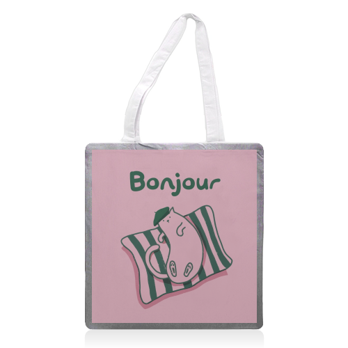 Pink Bonjour Cat - printed canvas tote bag by Giddy Kipper