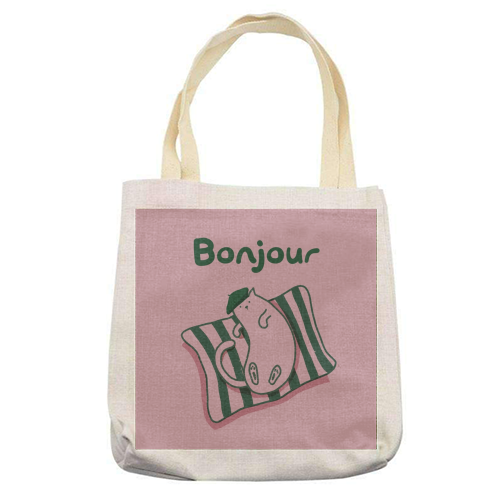 Pink Bonjour Cat - printed canvas tote bag by Giddy Kipper