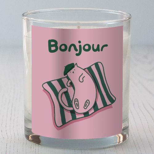 Pink Bonjour Cat - scented candle by Giddy Kipper