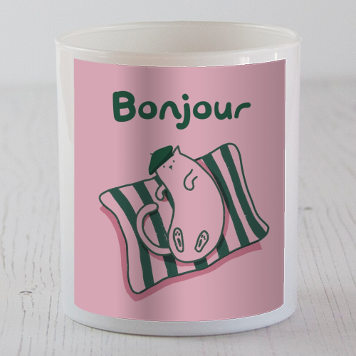 Pink Bonjour Cat - scented candle by Giddy Kipper