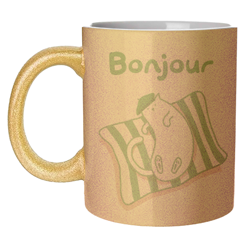 Pink Bonjour Cat - unique mug by Giddy Kipper