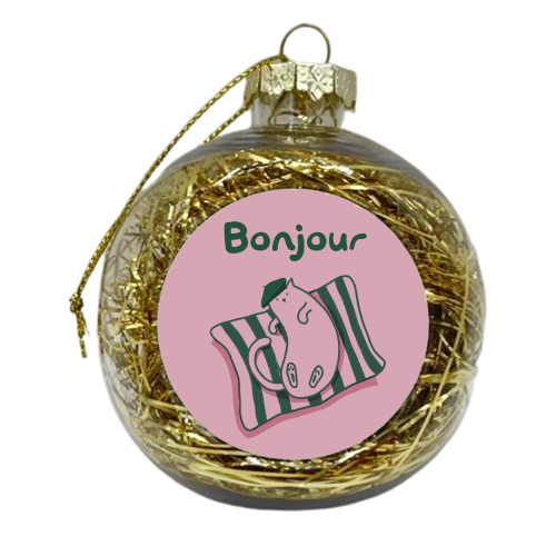 Pink Bonjour Cat - xmas bauble by Giddy Kipper