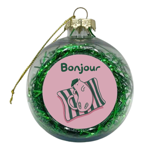 Pink Bonjour Cat - xmas bauble by Giddy Kipper