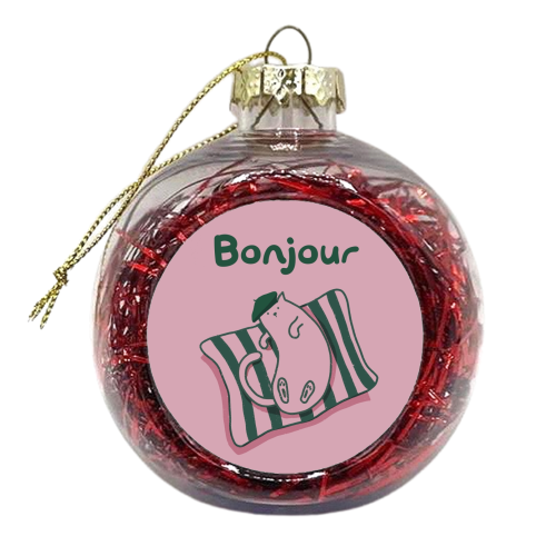 Pink Bonjour Cat - xmas bauble by Giddy Kipper
