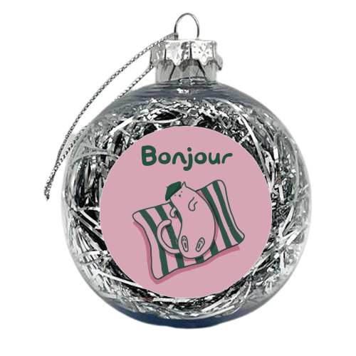 Pink Bonjour Cat - xmas bauble by Giddy Kipper