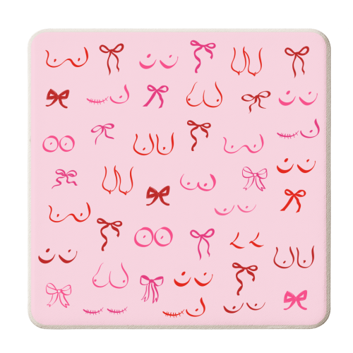 Pink Boobies Coquette - personalised beer coaster by EZbie