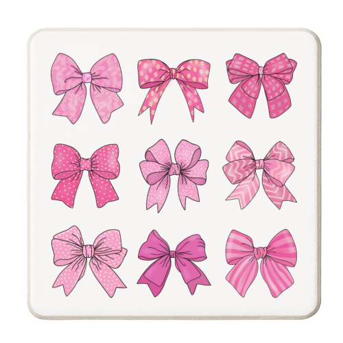 Pink bow pattern coquette art - personalised beer coaster by PixieDrew