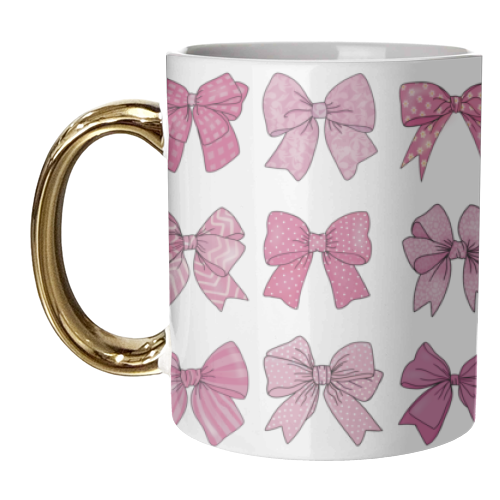 Pink bow pattern coquette art - unique mug by PixieDrew