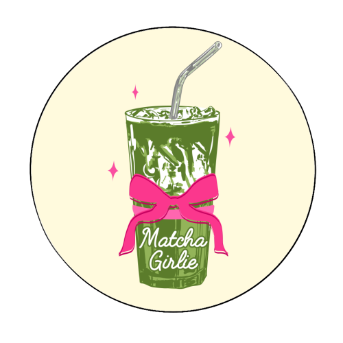 Pink Bows Matcha – Girly Vintage Illustration - Circle Sticker by EZbie