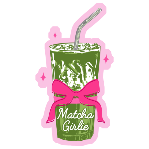 Pink Bows Matcha – Girly Vintage Illustration - Die Cut Sticker by EZbie