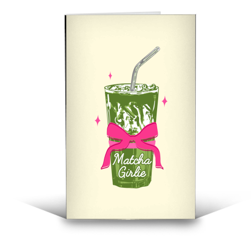 Pink Bows Matcha – Girly Vintage Illustration - funny greeting card by EZbie