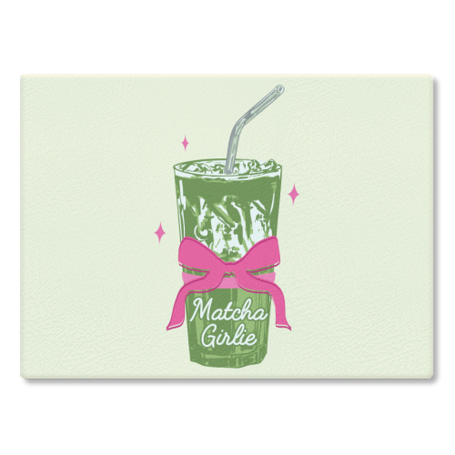 Pink Bows Matcha – Girly Vintage Illustration - glass chopping board by EZbie