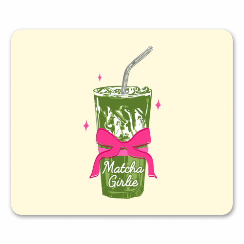 Pink Bows Matcha – Girly Vintage Illustration - mouse mat by EZbie