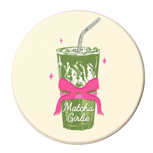 Pink Bows Matcha – Girly Vintage Illustration - personalised beer coaster by EZbie