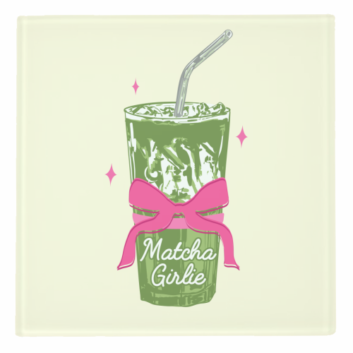 Pink Bows Matcha – Girly Vintage Illustration - personalised beer coaster by EZbie