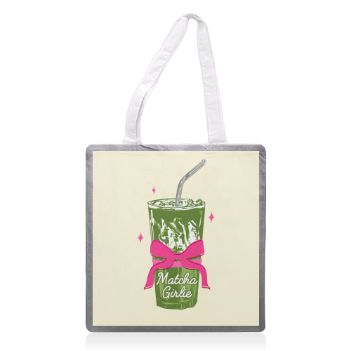 Pink Bows Matcha – Girly Vintage Illustration - printed canvas tote bag by EZbie