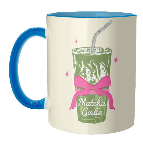 Pink Bows Matcha – Girly Vintage Illustration - unique mug by EZbie
