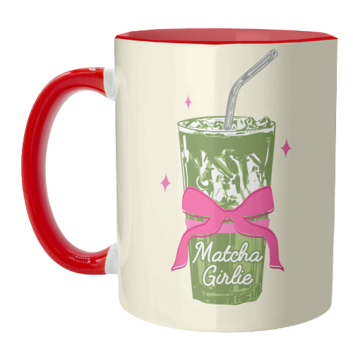 Pink Bows Matcha – Girly Vintage Illustration - unique mug by EZbie