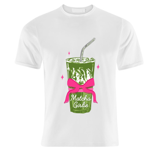 Pink Bows Matcha – Girly Vintage Illustration - unique t shirt by EZbie