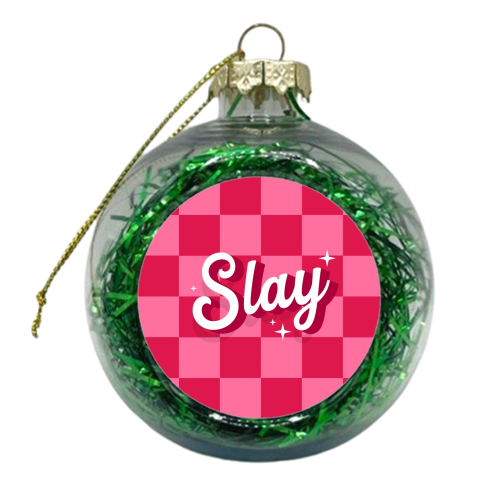 Pink checkerboard slay - xmas bauble by The Girl Next Draw