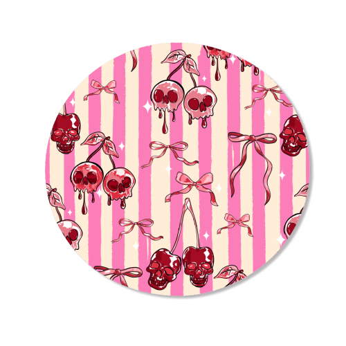 Pink Cherry Skulls Stripes Coquette Bows Illustration - Magnet by EZbie