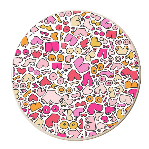 Pink colorful boob art - personalised beer coaster by andrea zuza
