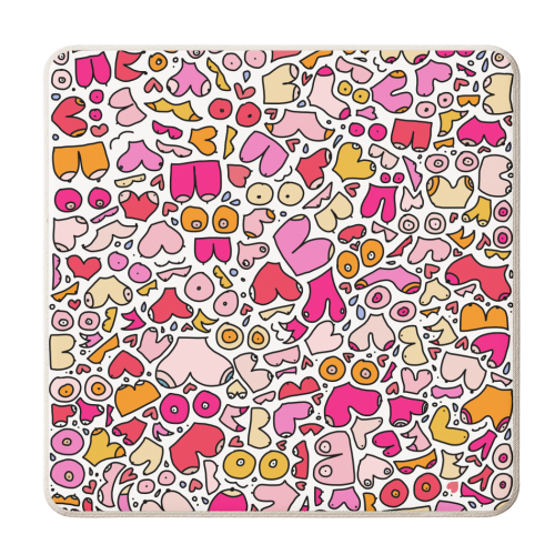 Pink colorful boob art - personalised beer coaster by andrea zuza
