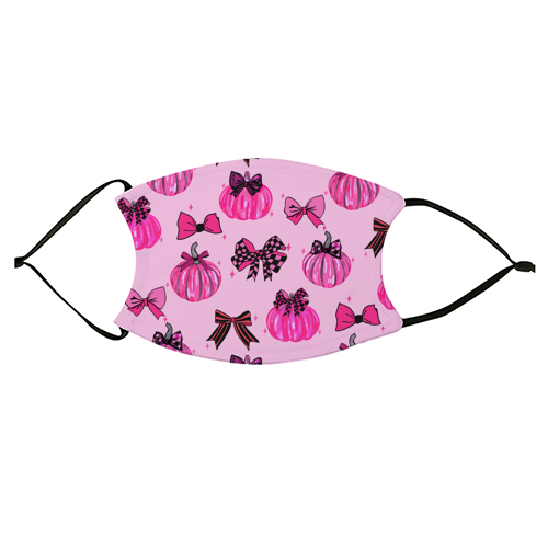 Pink Coquette Pumpkins and Bows Pattern - face cover mask by EZbie