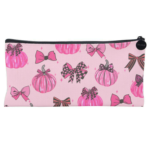 Pink Coquette Pumpkins and Bows Pattern - flat pencil case by EZbie