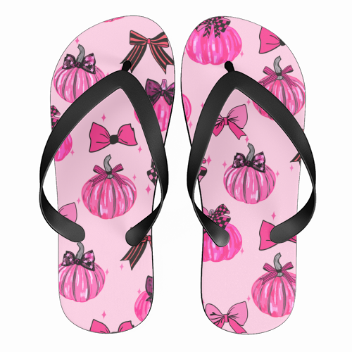 Pink Coquette Pumpkins and Bows Pattern - funny flip flops by EZbie