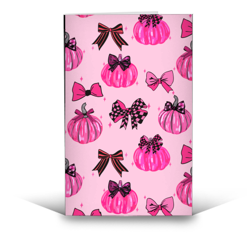 Pink Coquette Pumpkins and Bows Pattern - funny greeting card by EZbie