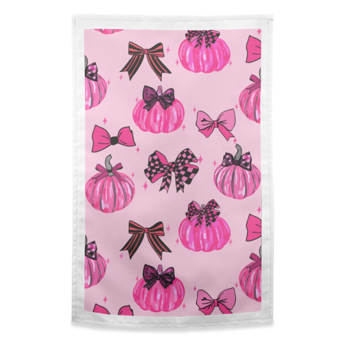 Pink Coquette Pumpkins and Bows Pattern - funny tea towel by EZbie