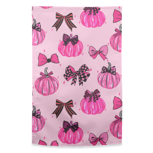 Pink Coquette Pumpkins and Bows Pattern - funny tea towel by EZbie