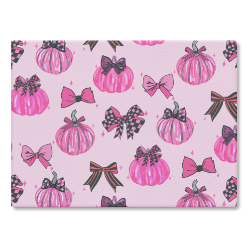 Pink Coquette Pumpkins and Bows Pattern - glass chopping board by EZbie