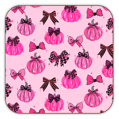 Pink Coquette Pumpkins and Bows Pattern - personalised beer coaster by EZbie