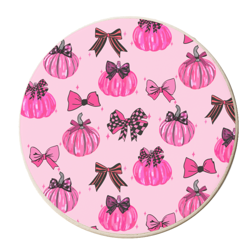 Pink Coquette Pumpkins and Bows Pattern - personalised beer coaster by EZbie