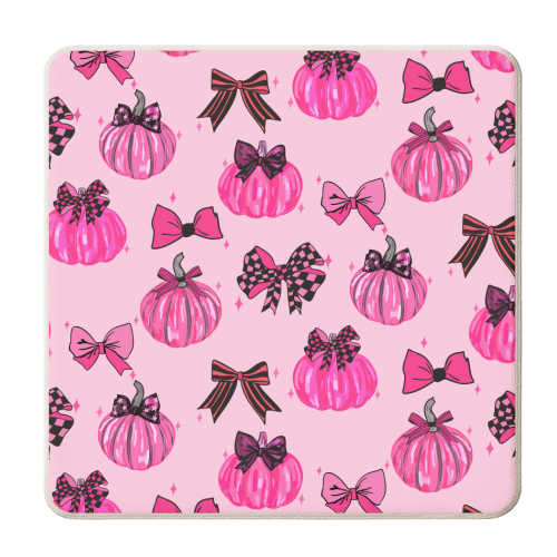 Pink Coquette Pumpkins and Bows Pattern - personalised beer coaster by EZbie