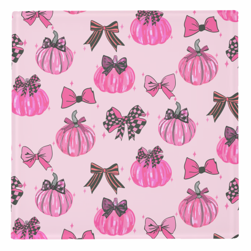 Pink Coquette Pumpkins and Bows Pattern - personalised beer coaster by EZbie