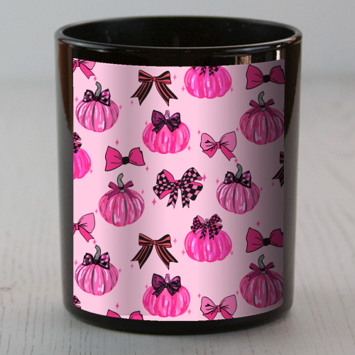 Pink Coquette Pumpkins and Bows Pattern - scented candle by EZbie
