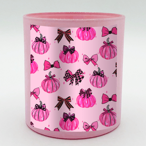 Pink Coquette Pumpkins and Bows Pattern - scented candle by EZbie
